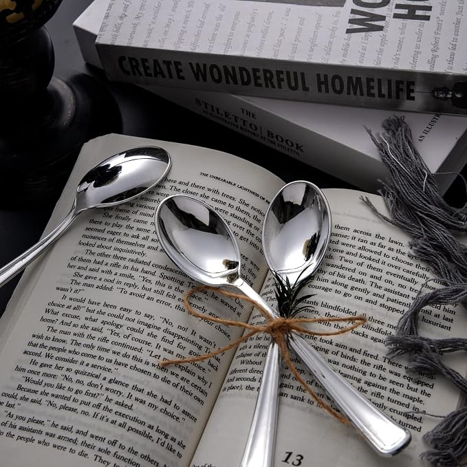 Liacere 200PCS Silver Plastic Spoons - Heavy Duty Disposable Spoons - dessert Spoons for Wedding & Party & New Year & Valentine's Day& Christmas