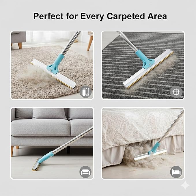 Carpet Rake for Pet Hair Removal 36-55" Adjustable Rake to Fluff Matted Carpet & Remove Dog Cat Hair, Stand-Up Cleaning Tool for Under Furniture & Large Areas, No-Bend Design