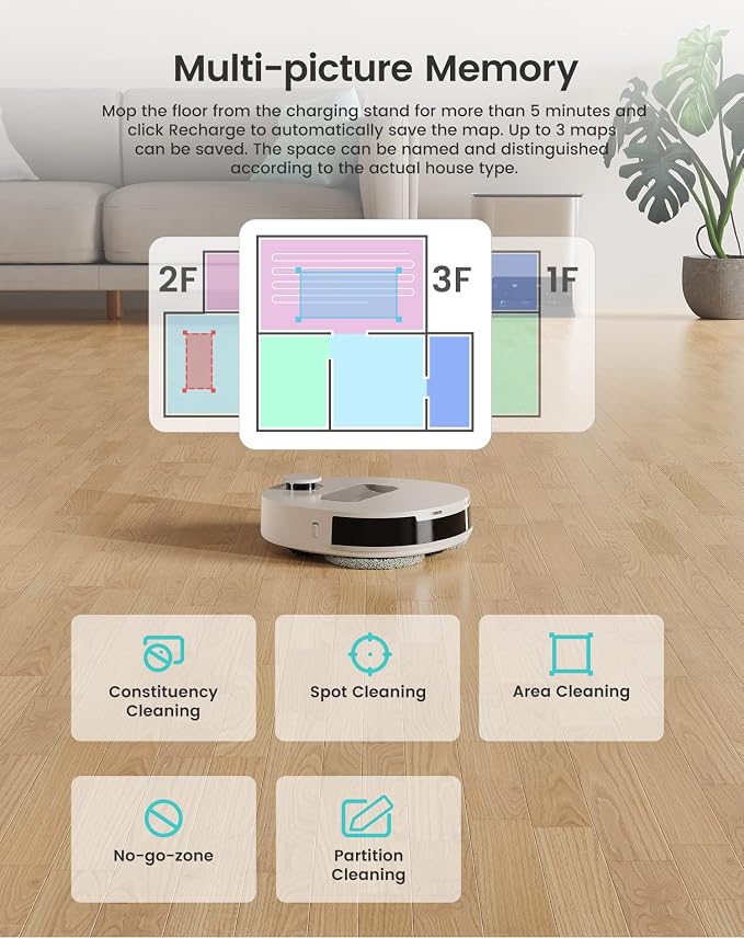 Lefant T1 Self-Cleaning Robot Mop, Smart Mapping Lidar dToF Sensors, No-Go Carpet, 5L Large Water Tank, 40°Hot Air Washing and Drying Mop, Compatible with Alexa, Ideal for Multiple Rooms