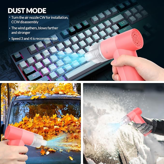 Bestrip Compressed Air Duster, 85000RPM Handheld Electric Air Duster, 4 Gears Adjustable Jet Dry Blower for Car Computer Keyboard Cleaning (Cherry Pink)