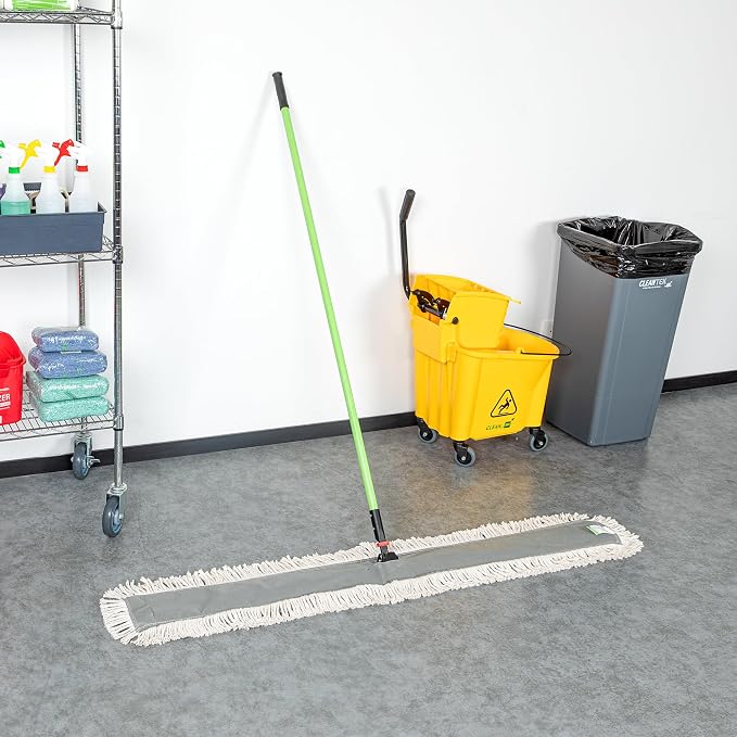 Restaurantware-Clean Tek Professional 59.84 x 5 Inch Dry Floor Mop, 1 Disposable Dust Mop - 64-Inch Handle, Secure Attachment, Blue Cotton, Ideal For Floor,Cleaning Home, Office