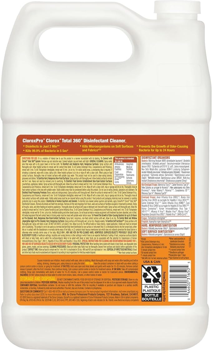 CloroxPro Total 360 Disinfectant Cleaner, Industrial Cleaning and Disinfecting Spray, 128 Ounces Each (4 Pack) - 31650