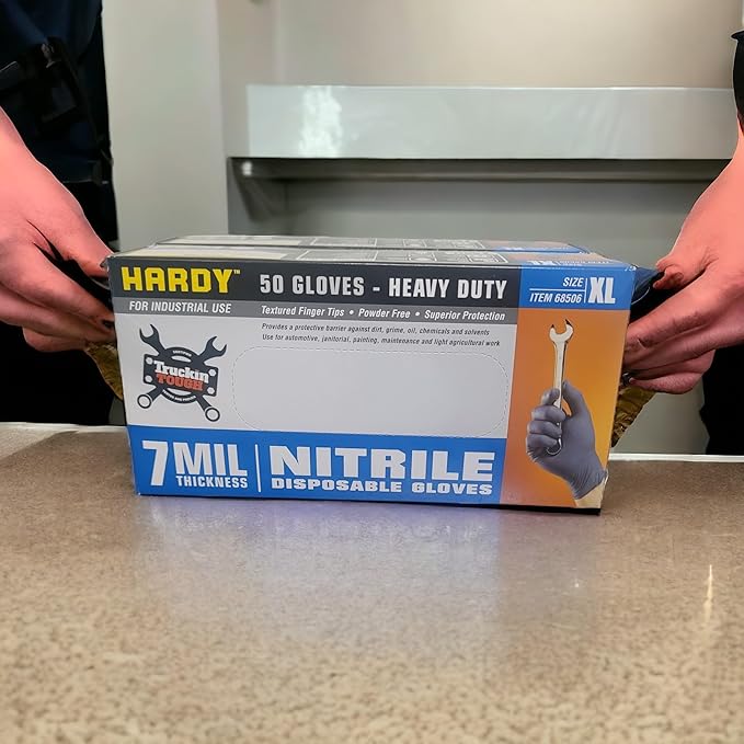 Hardy 7 mil Nitrile Powder Free Gloves 50 Pc (Extra Large) - 2 BOXES
