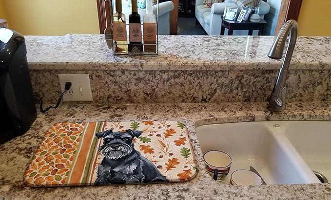 Caroline's Treasures Black Miniature Schnauzer Heirloom Fall Dish Drying Mat Absorbent Dish Drying Mat Pad for Kitchen Counter Dish Drainer Mat for Countertop, 14 x 21", Multicolor