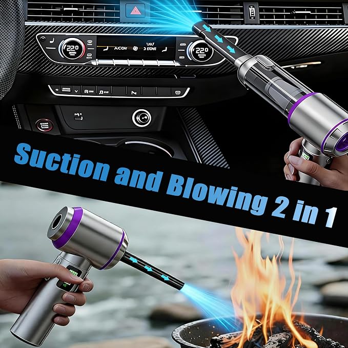 Handheld Car Vacuum Cordless with Air Duster, 30-Min Runtime 20000Pa Suction, Portable Rechargeable Small Handheld Vacuum for Car Detailing Interior Cleaning Pet Hair,Silver&Purple
