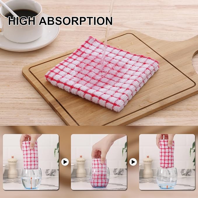 Kitinjoy Cotton 12 Pack Terry Kitchen Dish Cloths, 12 x 12 Inches Super Soft and Absorbent Dish Rags, Quick Drying Dish Towels for Washing Dishes, Mix Color