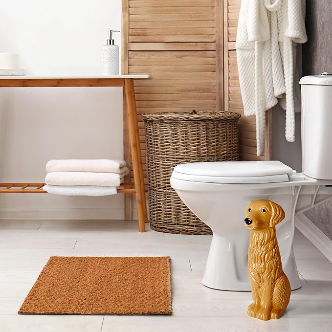 Golden Retriever Ceramic Toilet Brush Holder with Plastic Brush Set by Allure Home Creation