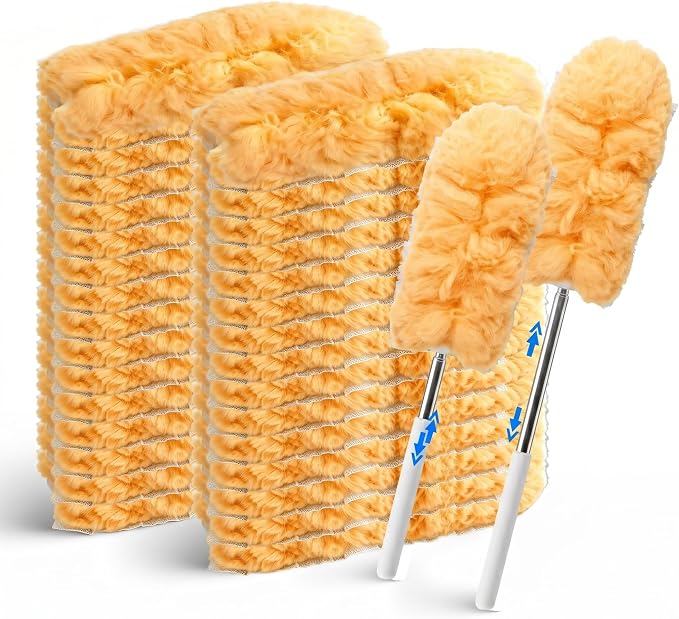 30PCS Duster Refills Compatible with Swiffer Dusters, 360 Heavy Duty Duster with 2 Extendable Handles for Ceiling Fan & Everyday Cleaning, Microfiber Duster for High Ceilings, Lamps, Furniture, Blinds