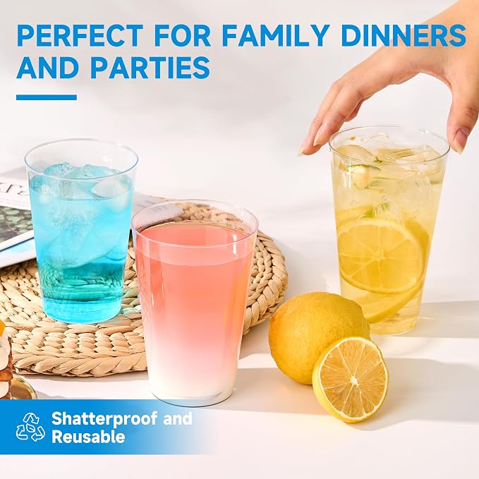 RACETOP 12 oz 200 Pack Disposable Plastic Cups, Disposable Clear Plastic Cups for Parties, Weddings, Gatherings, and Festival Events