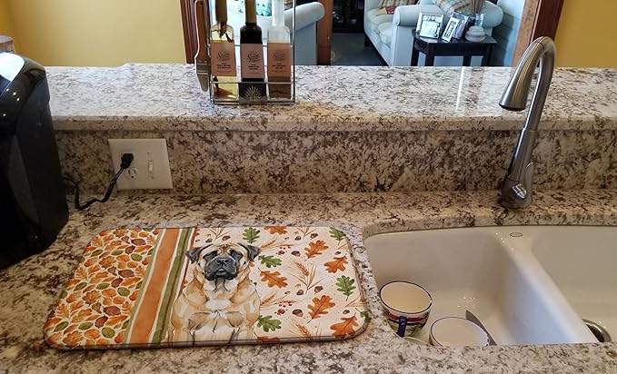 Caroline's Treasures Fawn Mastiff Heirloom Fall Dish Drying Mat Absorbent Dish Drying Mat Pad for Kitchen Counter Dish Drainer Mat for Countertop, 14 x 21", Multicolor