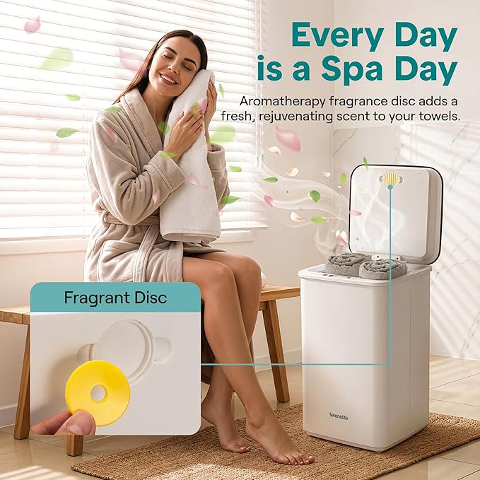 SereneLife Luxury Towel Warmer for Bathroom - Heated Towel Warmer Bucket, Auto Shut Off, Fits Up to Three 40"X70" Oversized Towels, Bathrobes, Blankets, Spa Gift, Scent Disc Included, Black