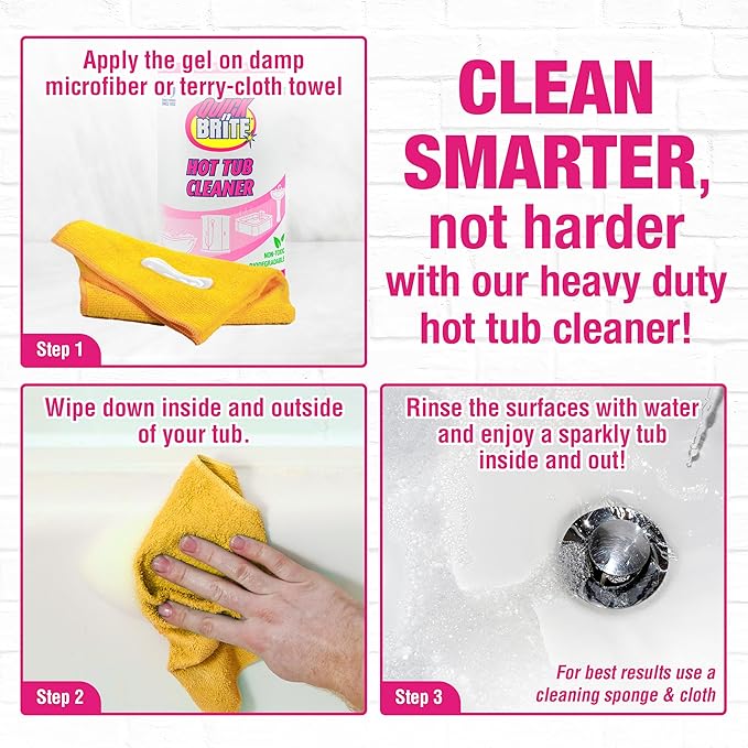 Quick N Brite Heavy Duty Hot Tub Cleaner Kit - Non-abrasive Cleaning Gel with Sponge and Cloth, 32 oz. (Packaging May Vary)