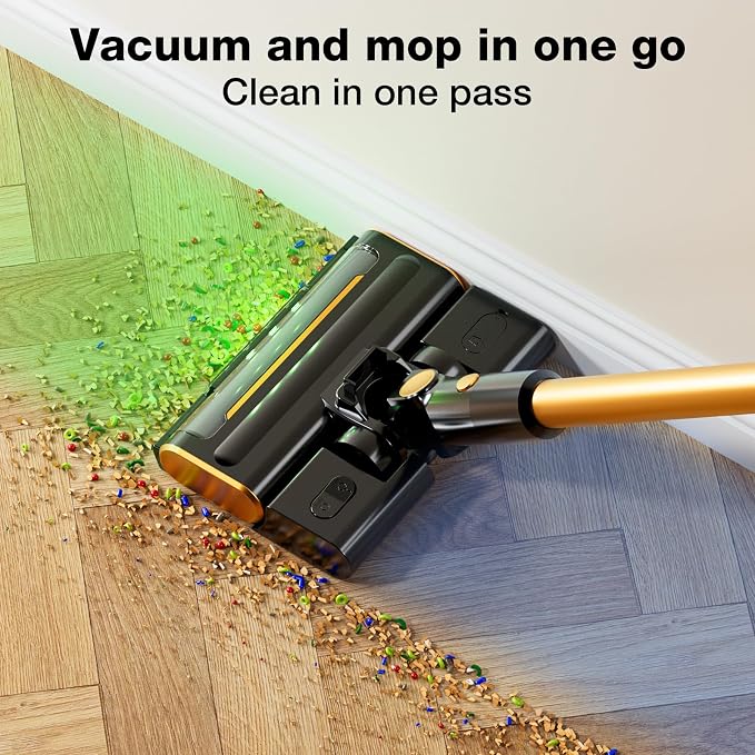 Cordless Vacuum Cleaner, 600W 50000PA Stick Vacuum Cleaners and Mop In One,4000mAh Battery with 60 Min Runtime, LED Screen and Green Headlights, Handheld Vacuum for Pet Hair Floors Carpet Sofa