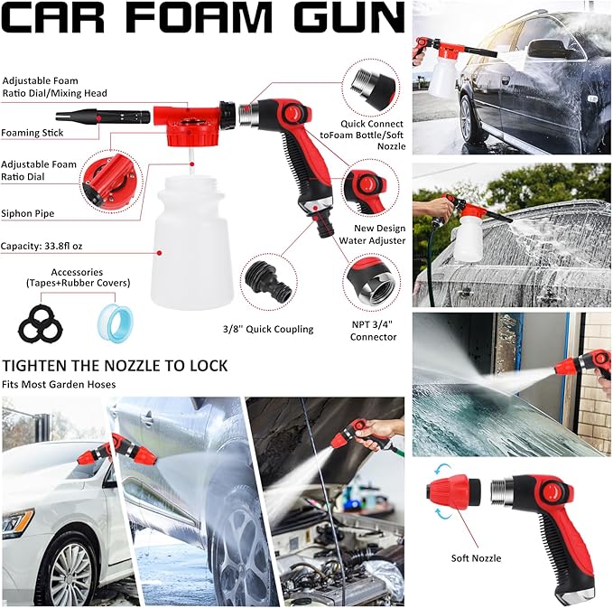38Pcs Car Wash Detailing Kit Cleaning Kits with Foam Gun Sprayer Collapsible Bucket Drill Brush Large Wash Mitt Towels Complete Interior Exterior Car Washing Supply Set Blue