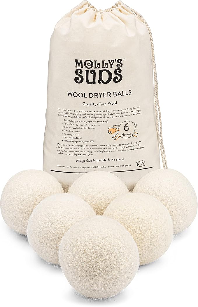 Molly's Suds Activewear Laundry Detergent (120 Loads) & XL Wool Dryer Balls (White) Bundle