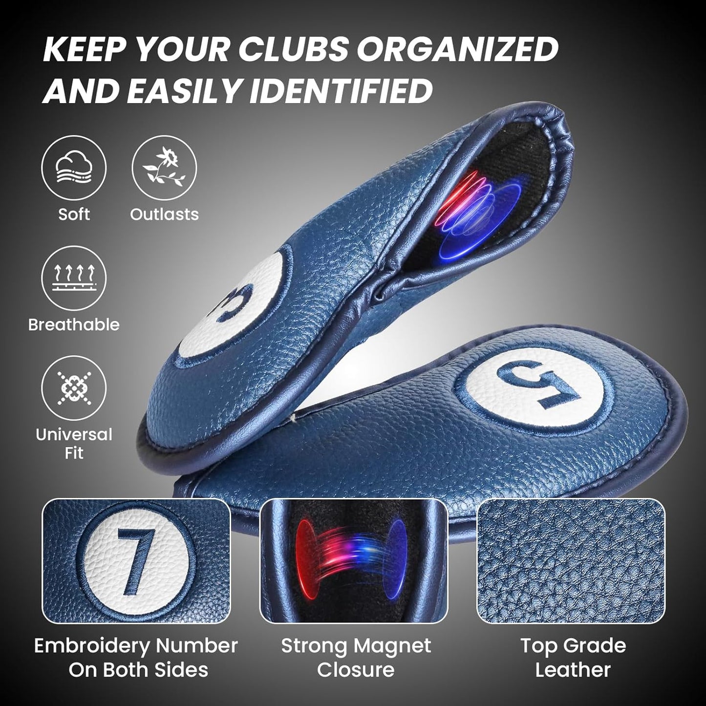 FINGER TEN Golf Club Covers for Irons Magnetic Value 11 Pack, Synthetic Leather Deluxe Head Cover Set Headcovers for Irons Fit Main Iron Clubs