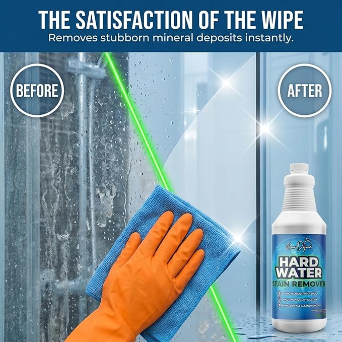 Evo Dyne Hard Water Stain Remover 32oz | Made in USA - Shower Door Cleaner, Clean Tile and Grout, Windows, Fiberglass, Tubs, Chrome (1-Pack)