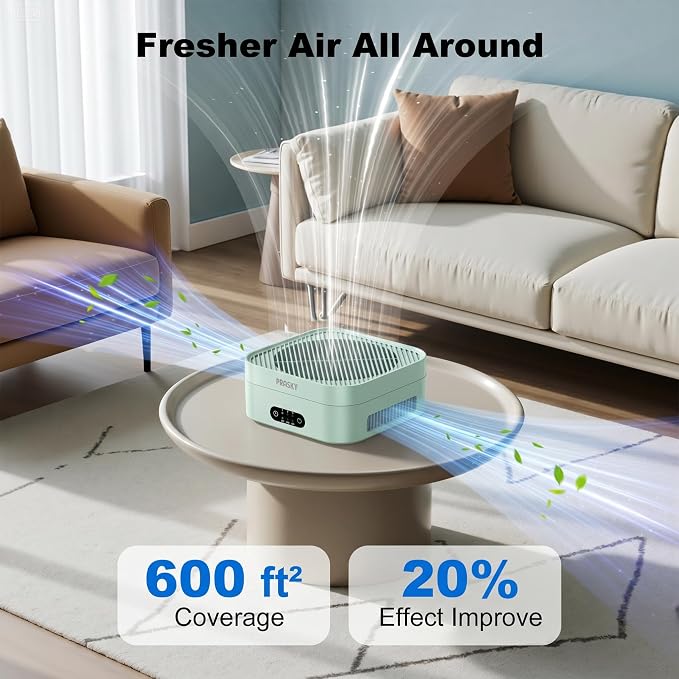 Air Purifiers for Home, 2 Filter, Plug-in, H13 True HEPA Filter Captures Smoke Odor Pet Dander, Portable Quiet Car Air Purifier for RV/Desk/Bedroom/Office, Covers up to 600 Ft², Timer - Green
