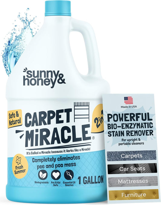 Sunny & Honey Carpet Cleaner Solution - 128 Fl Oz, Fresh Summer Scent - Deep Stain Remover & Deodorizer - Pet & Rug Cleaner - Upholstery Cleaning for Machine Use