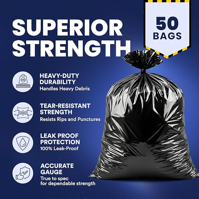 Plasticplace Contractor Trash 42 Gallon │ 3.0 Mil │ Black Heavy Duty Garbage Bag │ 33” x 48” (50 Count) (CON50)