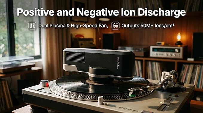 HumminGuru Orbit Static Remover for Vinyl Records, Vinyl Record Cleaner Machine Removes Static Charge Evenly, 360° LP Rotating Ionizer, Anti-Static Turntable Record Player Accessories Cleaning Kit
