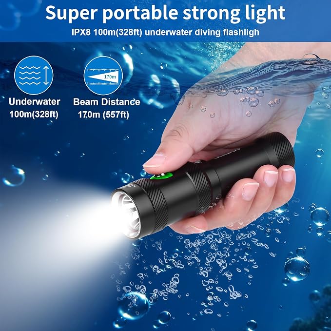 Diving Light is Suitable for Outdoor Scuba Diving, 4000lm Bright Diving Flashlight, 4 Modes of Underwater Lights, IPX8 Waterproof Flashlight (DM06)