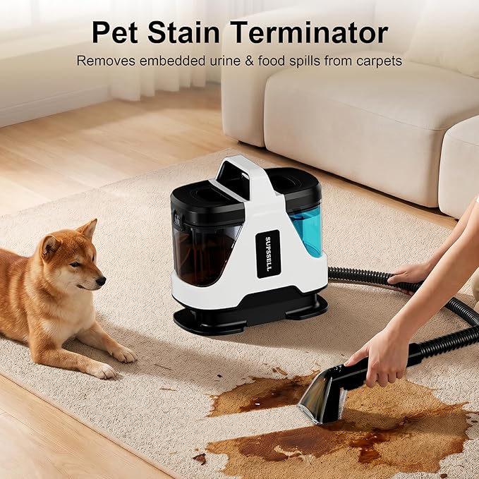 Carpet & Upholstery Cleaner Machine: Portable 16Kpa Suction, Self-Cleaning Pet Stain Remover: Spot Cleaner for Car Rug Sofa Stairs, Dual Tank, Spray Scrub System, Deep Cleaning for Rugs