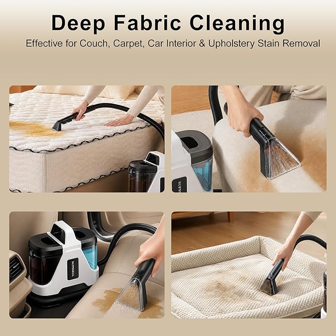 Carpet & Upholstery Cleaner Machine: Portable 16Kpa Suction, Self-Cleaning Pet Stain Remover: Spot Cleaner for Car Rug Sofa Stairs, Dual Tank, Spray Scrub System, Deep Cleaning for Rugs