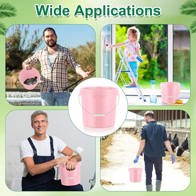 Tioncy 10 Pcs 2 Gallon Plastic Bucket with Lid Heavy Duty 2 Gallon Bucket Pail with Lid Handle for Storage Container Home Household Cleaning (Light Pink)