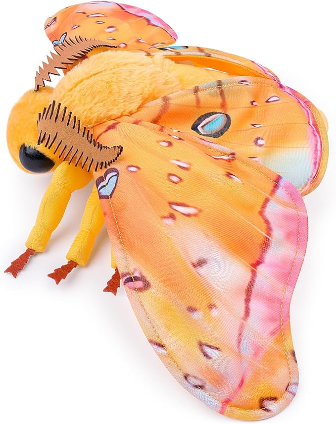 Moth Stuffed Animals Toy, Lifelike Yellow Moths Plush 11in, Realistic Soft Big Wing Plushies Figure Gift Collection for Kids