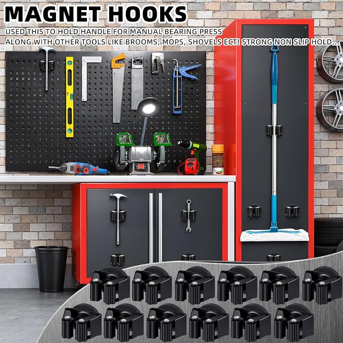 Vercraft 12 Pcs Magnetic Mop Broom Holder Movable Magnetic Broom Holder Rack, Anti Slip Wall Mounted Utility for Cleaning Tools, Garage, Kitchen, Laundry, Garden (Black)