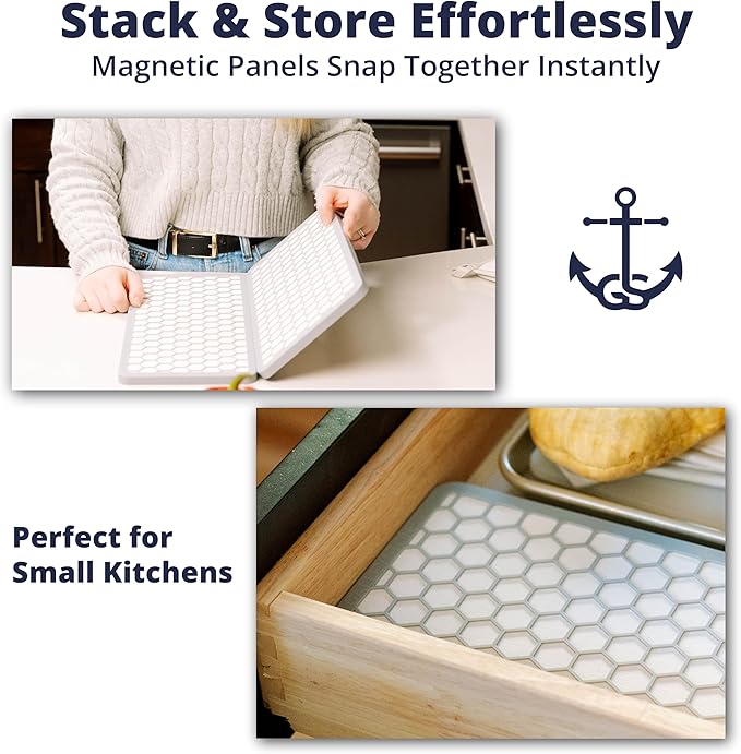 Magnetic Dish Drying Mat - 2 Pack | Ultra-Absorbent Diatomaceous Earth | Fast-Drying, Stackable with Magnets | Heat-Resistant, Eco-Friendly, Ideal for Small Kitchens | 13.2" x 15.2" x 0.47"