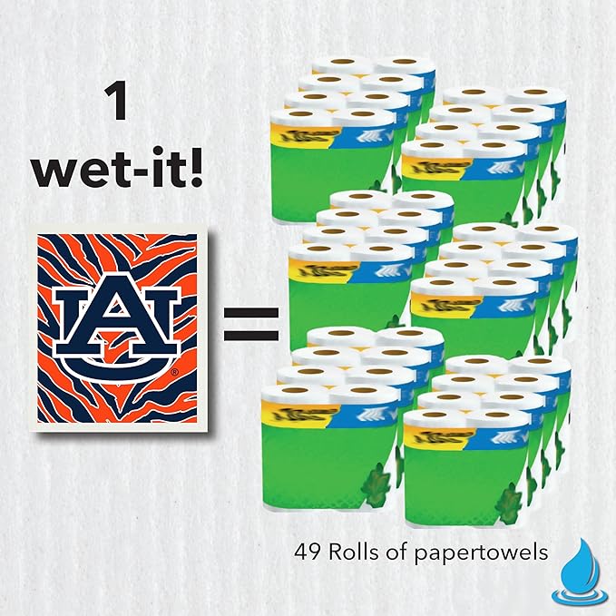 Wet-It! Auburn University- 3 Pack Swedish Dishcloths- Reusable Kitchen Towels for Dishwashing and Home Cleaning- Eco-Friendly Alternative to Paper Towels and Wipes- Machine Washable and Dryer Safe