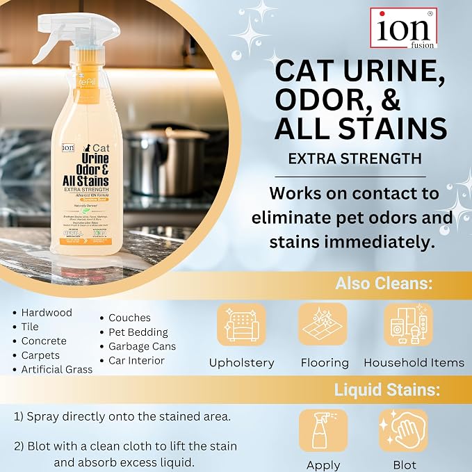 Superior Next-Gen Advanced ION Formula. 2-for-1 Bottle (Free Refill) Cat Urine, Litter, Odor, All Stains. Extra Strength Stain & Odor Removal. Patented | Non-Toxic | Eco-Friendly | Made in USA