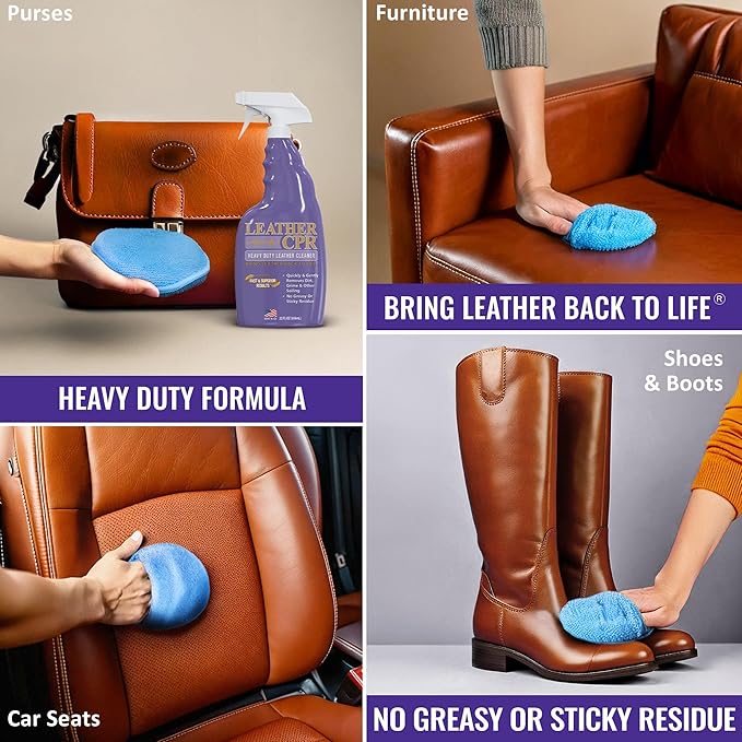 Leather CPR Heavy Duty Leather Cleaner 22oz, Car Leather CPR Cleaner and Conditioner Companion for Heavily Soiled Car Seats, Couches, Purses, Boots, Saddles, Purses & Shoes