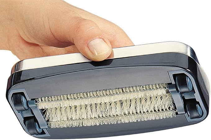 Cilio Crumb Remover for Table - 6.5 x 3.74 x 1.57 in, Silver & Black - Stainless Steel Triple Brush Sweeper - Handheld Crumb Sweeper