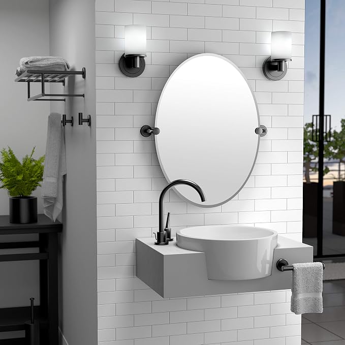 Gatco 1481MX Latitude II Round Toilet Brush and Holder, Freestanding Bathroom Toilet Brush Set, Matte Black
