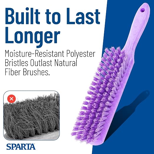 SPARTA 8 Inch Soft Counter Brush with Polyester Bristles and 5 Inch Handle, Color Coded Handheld Broom for Tables Countertops and Foodservice Surfaces, 13 Inch Overall Length, Purple, Pack of 6