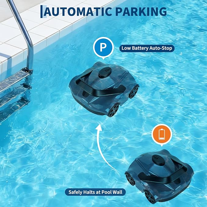Garvee Cordless Robotic Pool Vacuum Cleaner with 130-Min Runtime, Self-Parking Technology for Above-Ground Pools up to 860 Sq.Ft, Efficient Filtration & Portable Design