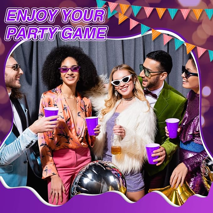 Lounsweer 100 Pcs 16 oz Disposable Party Cups Plastic Heavy Duty Drinking Water Cups for Birthday Baby Shower Wedding BBQ Picnic Party Supplies(Purple)