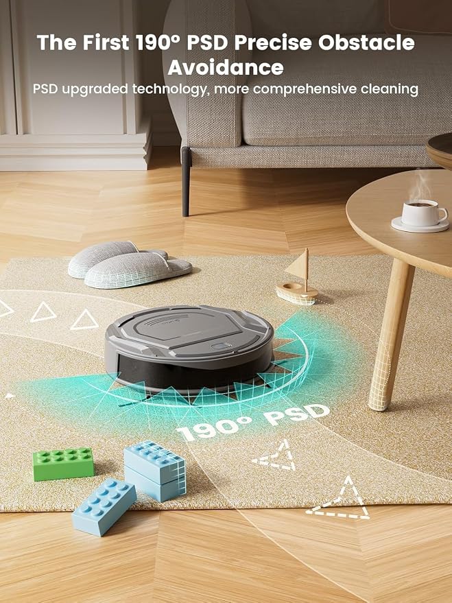 Lefant Robot Vacuum Cleaner, 120 Mins Runtime, Compact Design, Low Noise, Powerful Suction, Wi-Fi/App/Voice Control, Self-Charging, Scheduled Cleaning, Ideal for Pet Hair and Hard Floors, M210 Black
