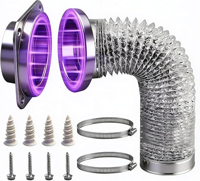 Magnetic Dryer Vent Connector Kit, 4 Inch Quick-Connect Dryer Exhaust Hose with Aluminum Foil Duct, Clamps & Screws, Airtight Sealing DV180 Kit for Easy Cleaning