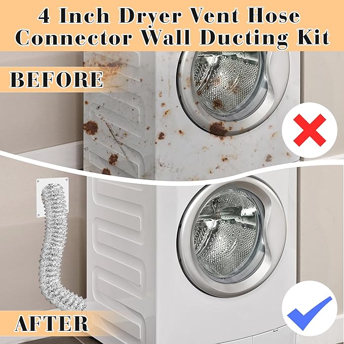 4 Inch Dryer Vent Kit Through Wall with Hose/Duct Connector/Wall Plate, Dryer Vent Hose Connector Wall Ducting Kit for Bathroom Ventilation Fans Exhaust,Ceiling Washer Air Circulation Coldairsoap
