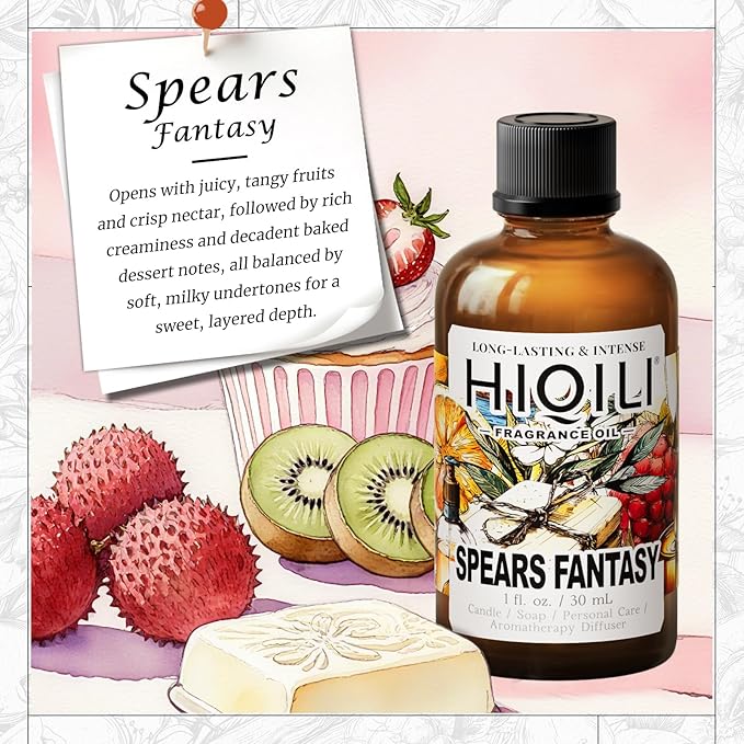 HIQILI Spears Fantasy Duftöl für Heimdiffusor, Weißschokolade- & Cupcake-Düfte, DIY Seife, Kerze, Parfümherstellung, langanhaltend - 1 Fl Oz