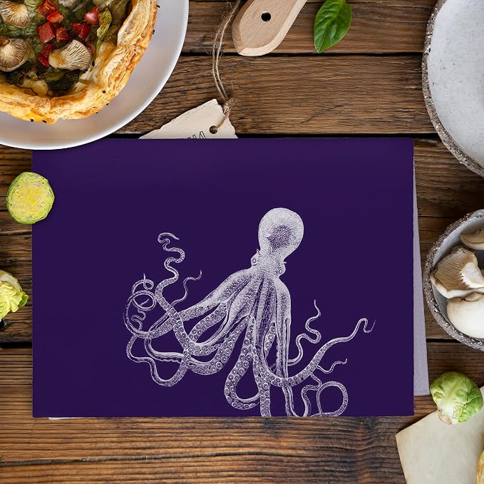 Coastal Octopus Halloween Decor Dish Hand Tea Towels for Bathroom Kitchen, Octopus Ocean Cryptid Spooky Home Bathroom Decor, Coastal Nautical Kitchen Towels and Dishcloths Sets of 2, 16x24 In