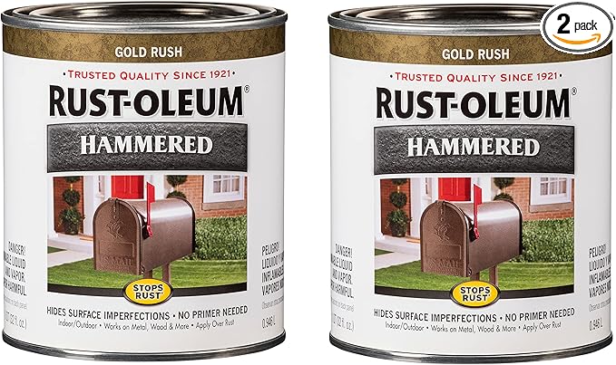 Rust-Oleum 7210502-2PK Stops Rust Hammered Finish Paint, Quart, Gold, 2 Pack