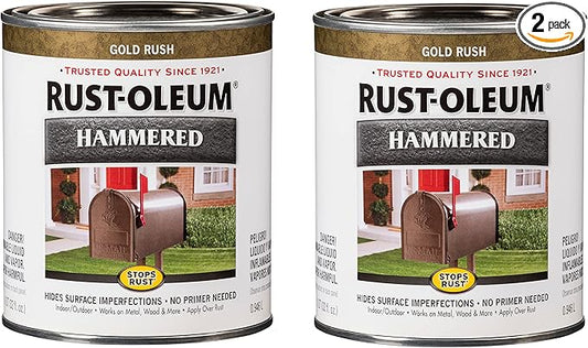 Rust-Oleum 7210502-2PK Stops Rust Hammered Finish Paint, Quart, Gold, 2 Pack