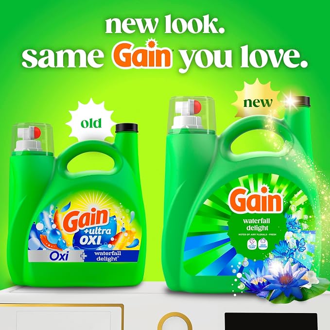 Gain Liquid Laundry Detergent with Odor Defense, Waterfall Delight Scent, Laundry Soap For HE Washing Machines, 132 fl oz, 100 Loads (Packaging May Vary)