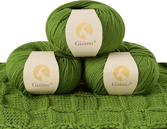100% Merino Wool Yarn, 6-Ply Luxurious and Soft Yarn for Hand Knitting & Crocheting, 1.76 OZ/50g, 127 yds/116 Meters(DeepGrass Green, 3 Balls)