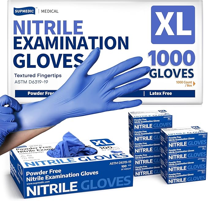 Supmedic Medical Soft Max™ Nitrile Exam Gloves, Powder-Free Latex-Free Food Safe Clean Disposable Glove Blue Iris 100/1000 Ct